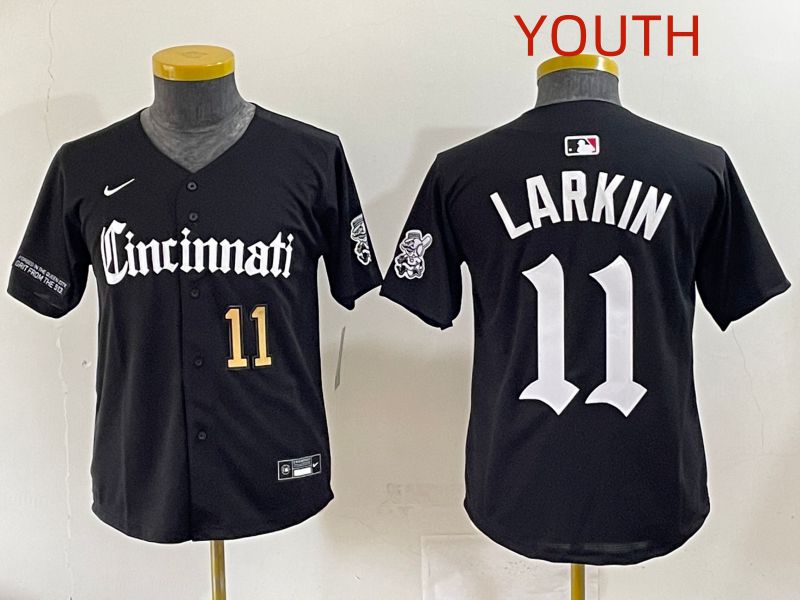 Youth 2025 Cincinnati Reds #11 Larkin Black Five generations Joint Name Nike MLB Jersey style 5